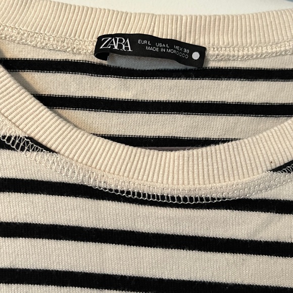 Zara Sz Large Black & White Striped Long Sleeve Top - Picture 2 of 6